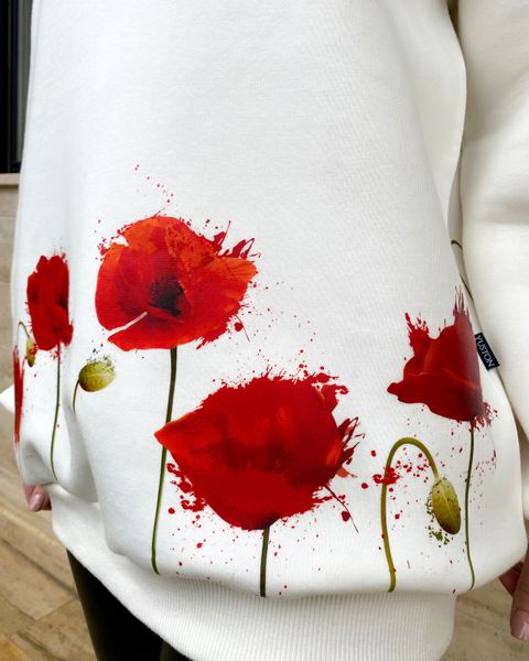 Women's sweatshirt "Poppies", S, WHITE, ТРИНИТКА НА ФЛІСІ